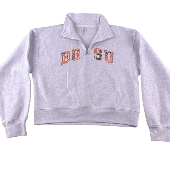 Zoozatz Sweaters - BGSU Ohio Women’s Large Cropped 1/4 Zip Gray Pullover Hoodie NWOT Embroidered
